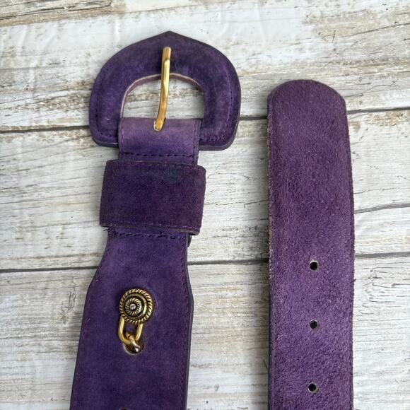 VTG Loring & Paige Suede Belt Sz ML Purple Gold Chunky Chainlink Adjustable 80s - Picture 4 of 12